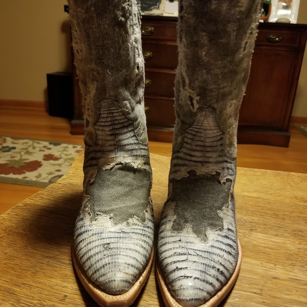 Dan post tan and denim distressed western boots si